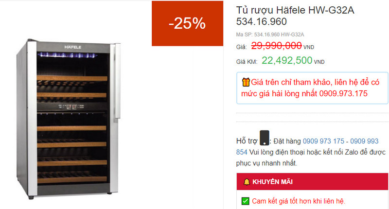 Tủ rượu Häfele HW-G32A 534.16.960